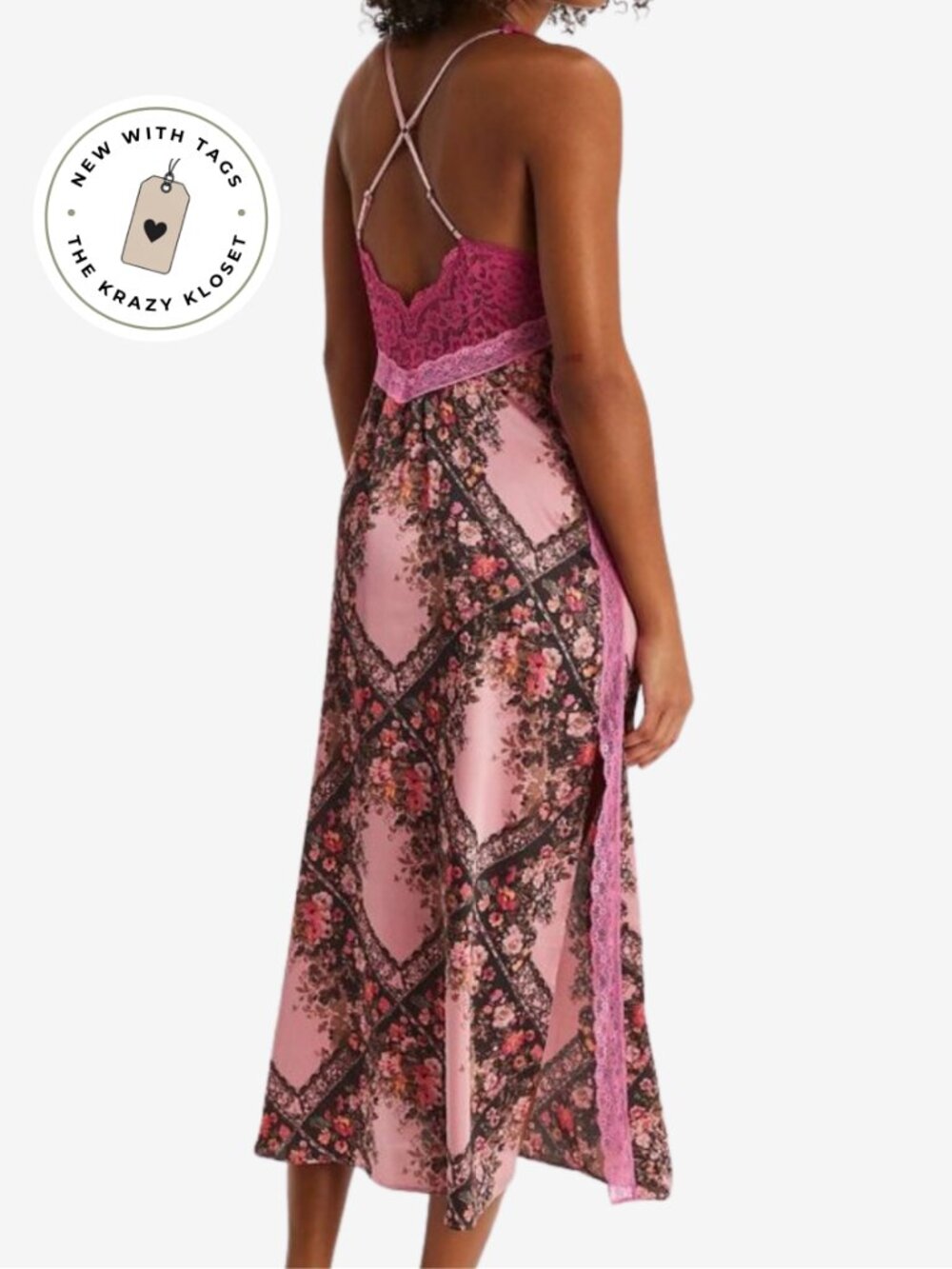 Free People Just Dreamy Maxi Slip Dusty Mauve Combo Medium NWT - Picture 2 of 9